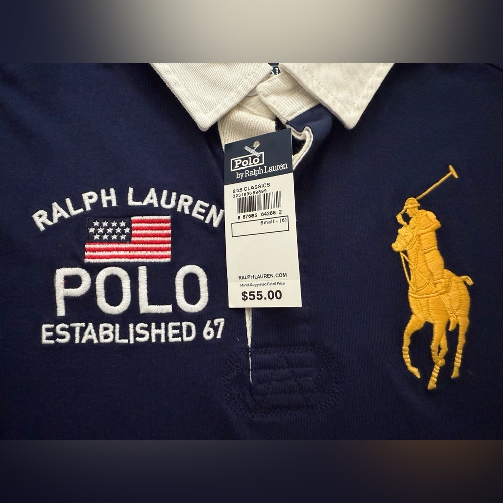 NEW! Polo Ralph Lauren Navy Rugby Shirt with Yellow Big Pony. Long Sleeves TAGS! - Picture 2 of 4